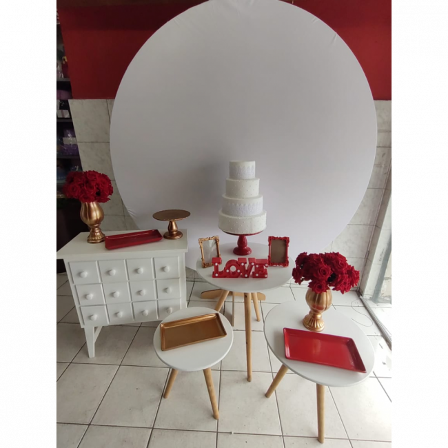 Decoração - Casamento - Painel Branco - Vermelho e dourado