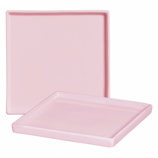 Bandeja quadrada lisa cerâmica candy rosa