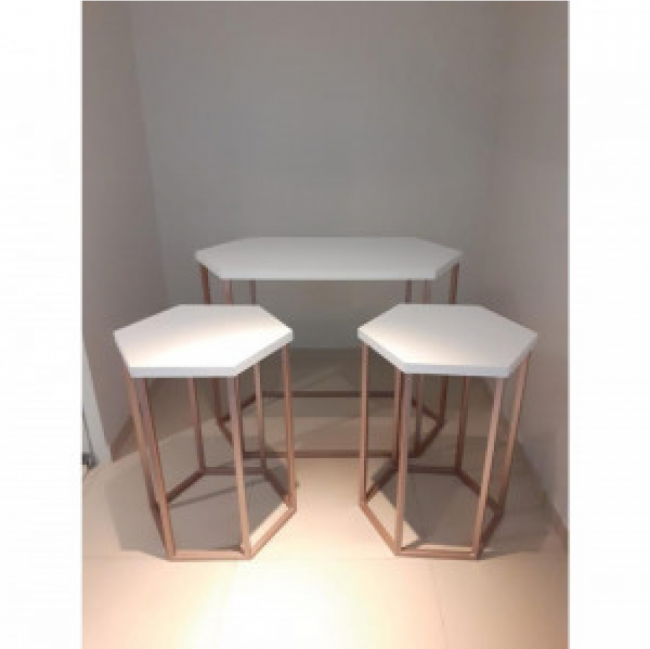 CONJUNTO MESA SEXTAVADA ROSÊ COM BRANCO