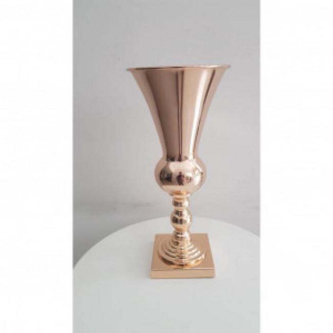 VASO CONE DOURADO METAL ALTO