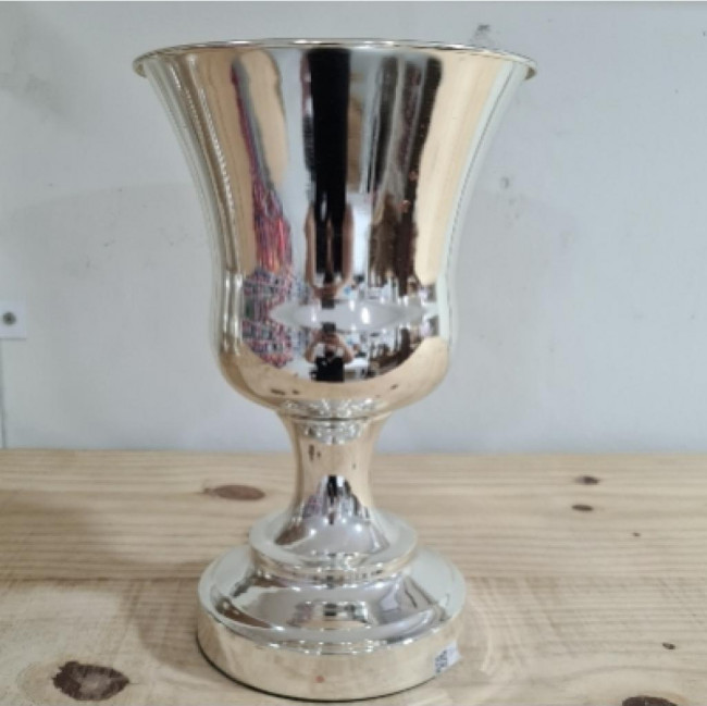 VASO TAÇA METAL BAIXO PRATA