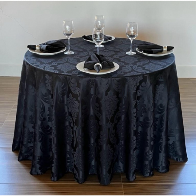 Toalha elegance preta 2,80 tecido jacquard para mesa de até 8 lugares