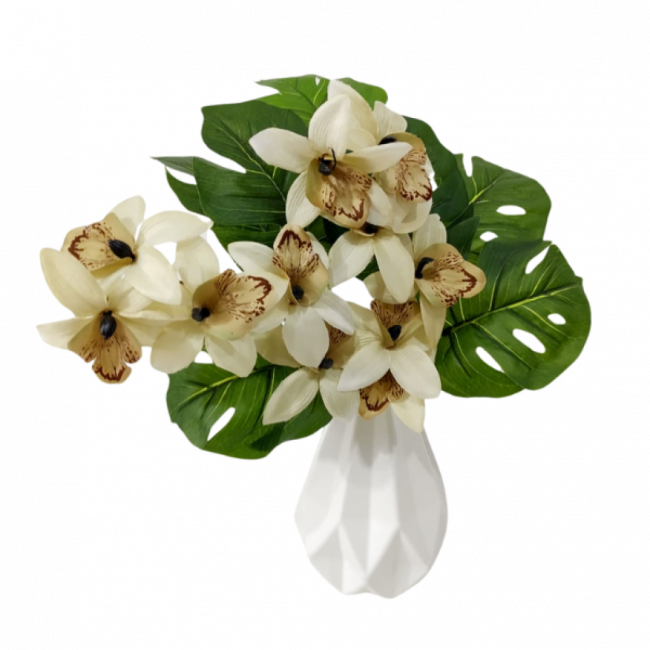 ARRANJO COSTELA DE ADAO COM ORQUIDEAS MARFIM