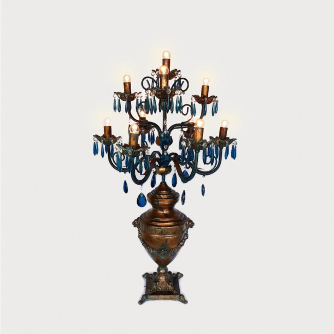 Candelabro Base Metal Dourada/Azul C/ 10 Lamp 62x100cm