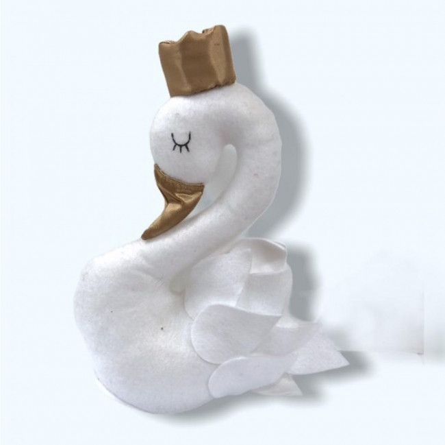 CISNE BRANCO EM FELTRO  COM COROA DOURADO P