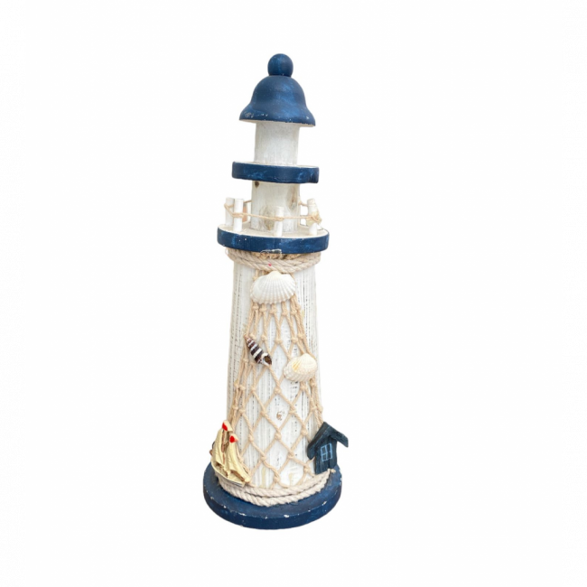 FAROL EM MADEIRA AZUL E BRANCO M - VF