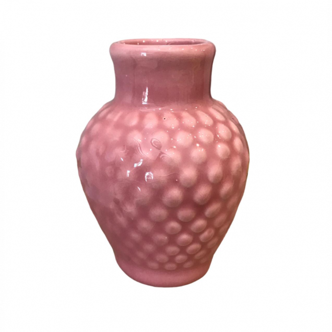 MINI VASO EM CERÂMICA COM BOLINHAS ROSA