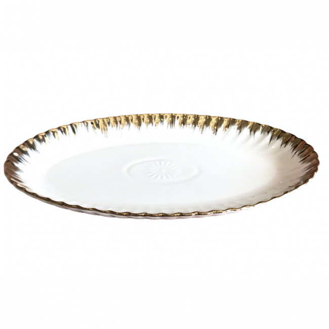 PRATO OVAL  BRANCO COM BORDA DOURADO $