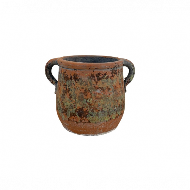 VASO CACHEPOT EM CERÂMICA TERRACOTA ENVELHECIDO COM ALÇAS - VF