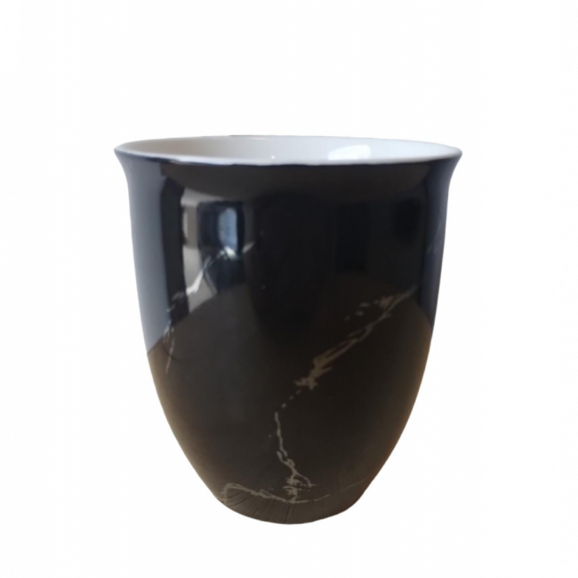 VASO EM CERAMICA PRETO MARMORIZADO COM PRATA