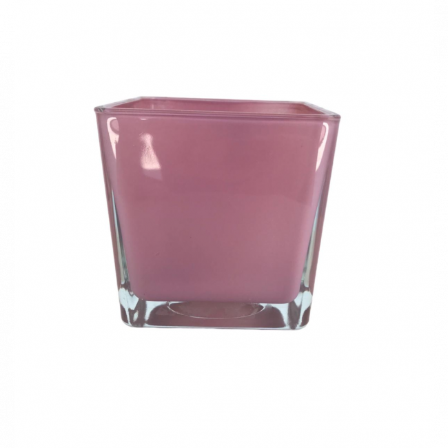 VASO QUADRADO VIDRO ROSA ANTIGO M $