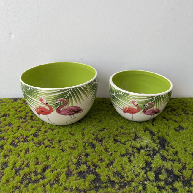 Cachepô flamingo oval ceramica (M)