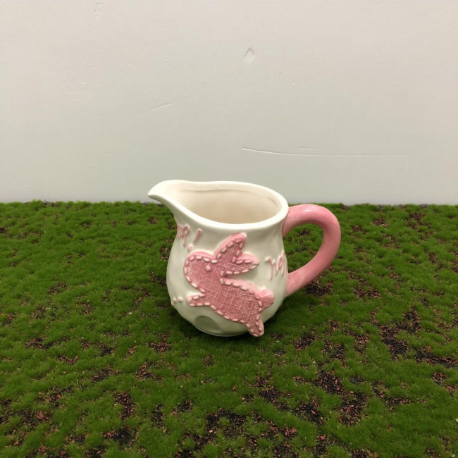 Leiteira porcelana coelho pontilhado rosa