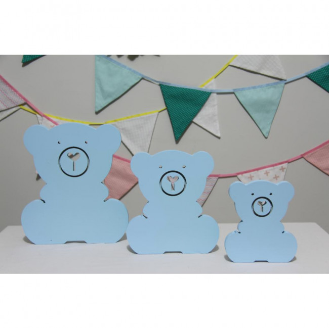 TRIO URSO MDF AZUL BEBE