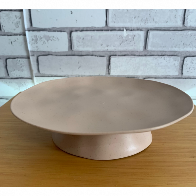 Bandeja com pé bowl cor areia (plástico que imita barro) 27cm x 5cm altura