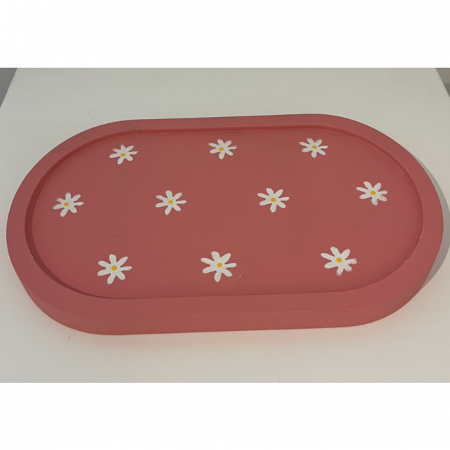 Bandeja retangular oval madeira rosa margarida (25cm C x 14cm L)