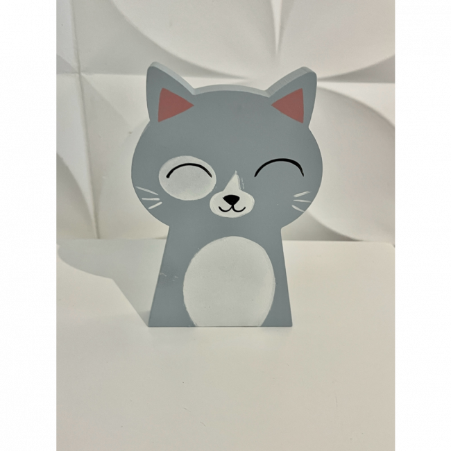 Mini gatinho de madeira pintado à mão (10cm largura x 16cm altura)