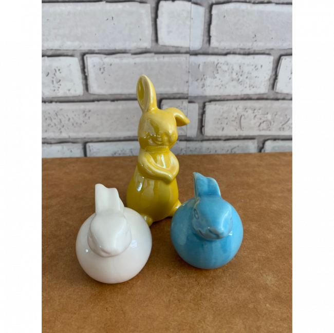Trio mini coelhos de ceramica (Páscoa)