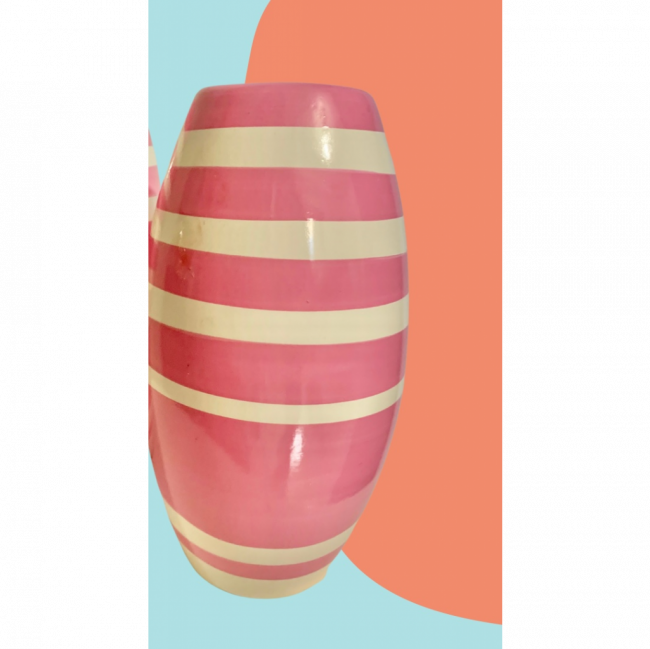 Vaso de ceramica listrado rosa candy (24cm)