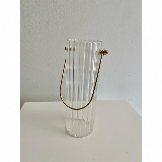 Vaso de vidro com alça dourada 19cm alt X 6cm diametro
