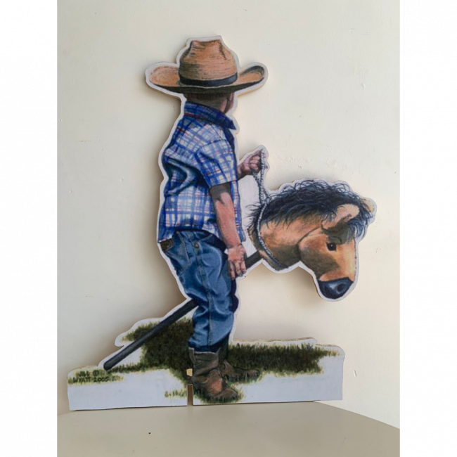 Totem de chão menino no cavalo aquarela