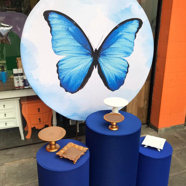 Decoração Borboleta azul com trio de cilindros