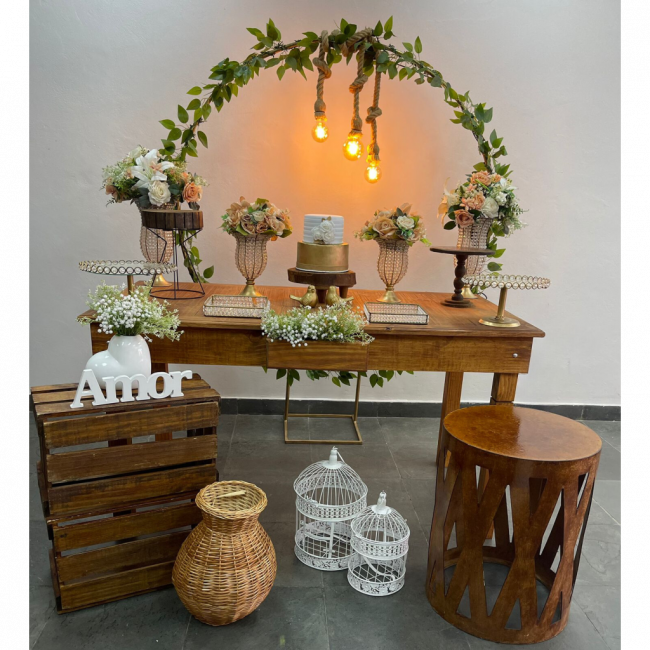 KIT CASAMENTO RUSTICO COM ARCO DE FOLHAGEM