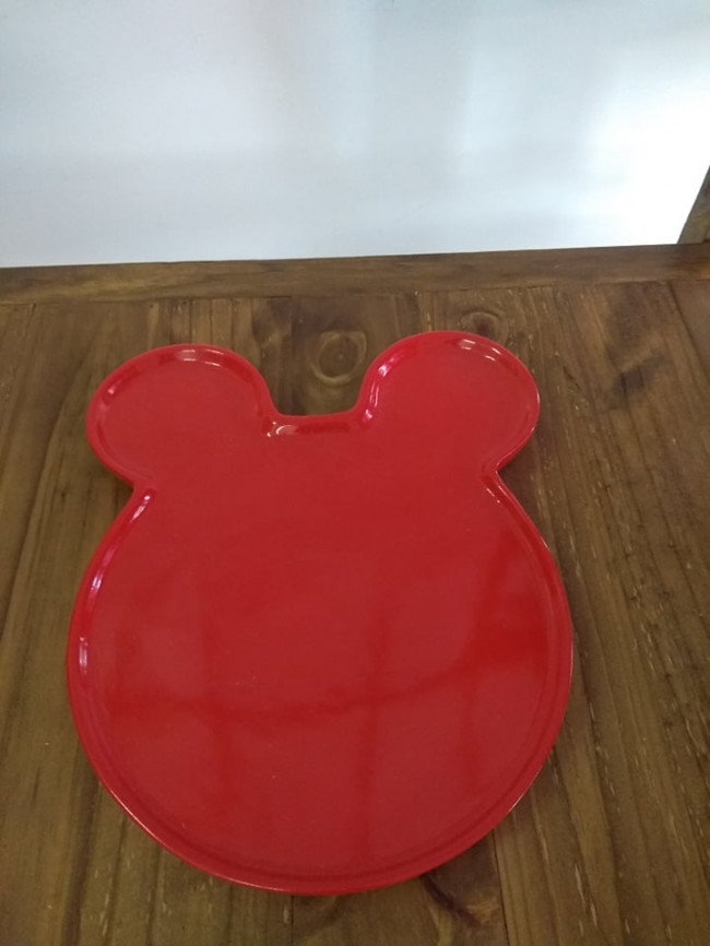 BANDEJA CABEÇA MICKEY CERAMICA VERMELHO