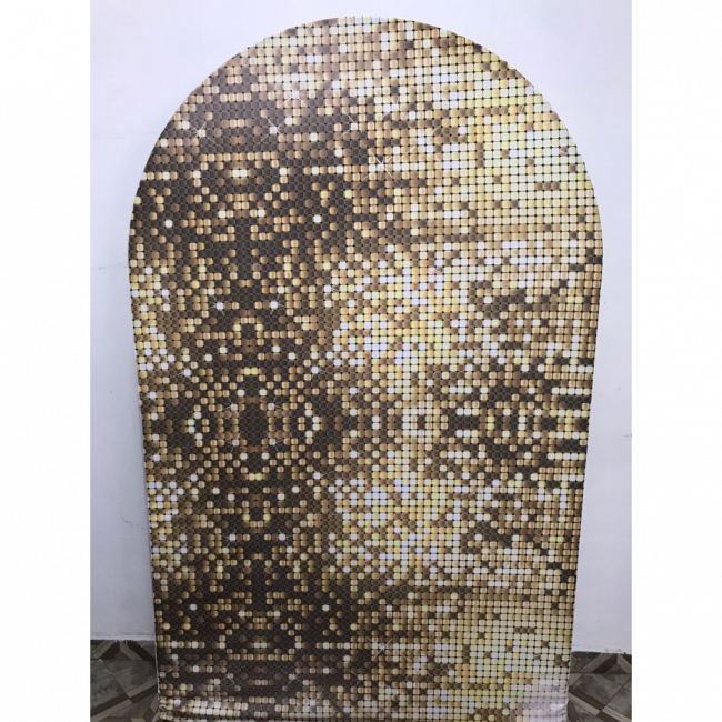 PAINEL  ROMANO LANTEJOULAS DOURADO  (SUBLIMADO OVAL )