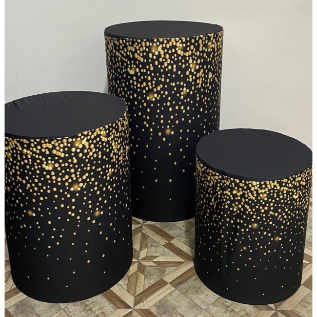 TRIO CAPA DE CILINDRO GLITTER PRETO E DOURADO