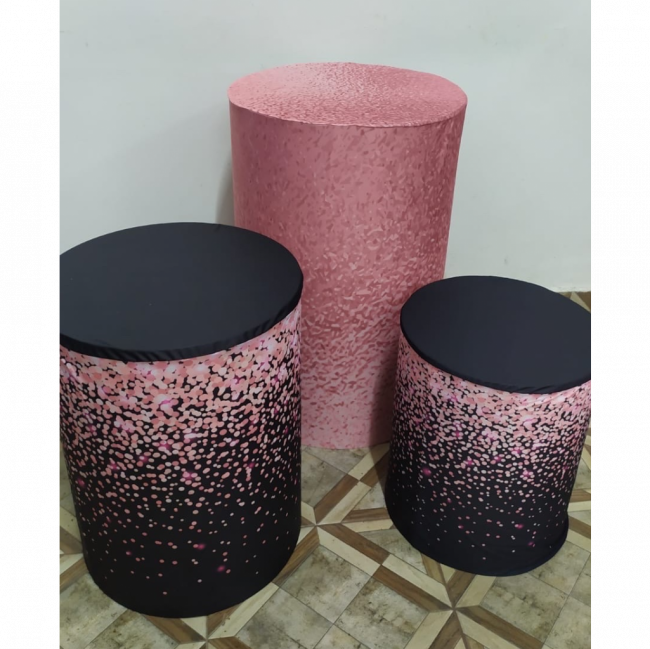 TRIO CAPA DE CILINDRO GLITTER PRETO E ROSA