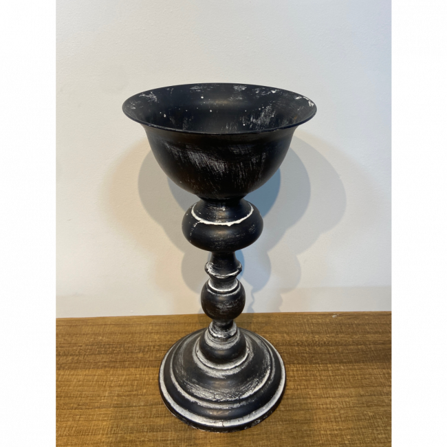 Vaso Taça Metal Preto Patinado