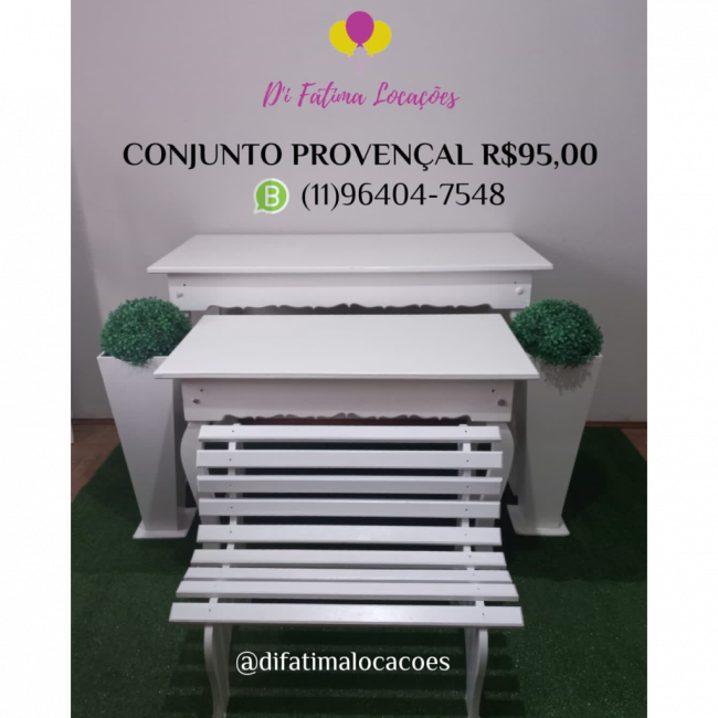 Conjunto 2 mesas + vasos + banco