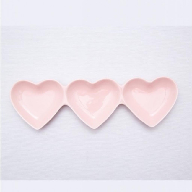 Bandeja porcelana 3 corações rosa