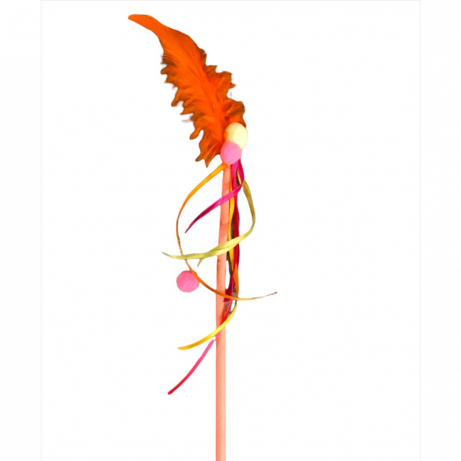 Carnaval - Topper pluma laranja, base salmão e pompom rosa e amarelo