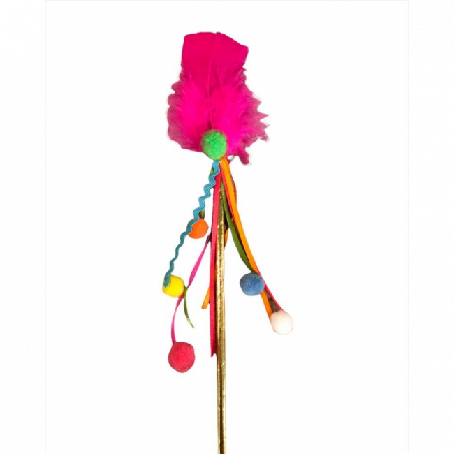 Carnaval - Topper pluma pink, base dourada e pompom verde