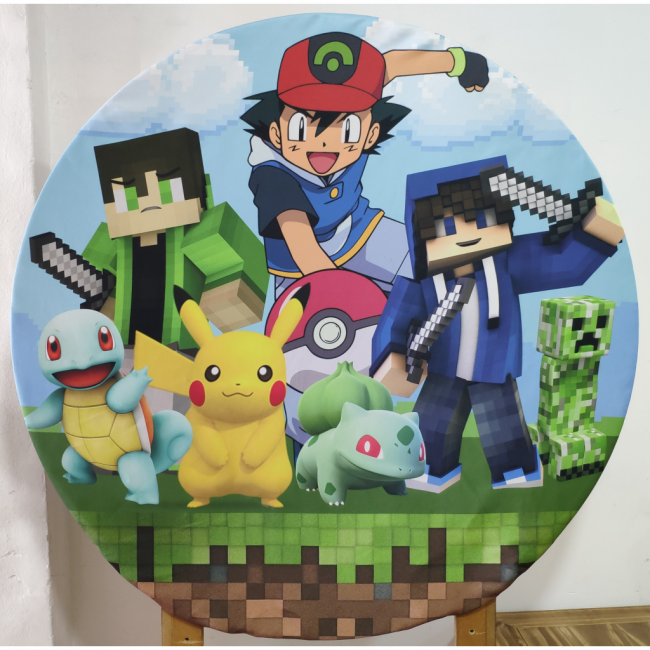 Capa Painel Redondo Minecraft e Pokemon 90 cm