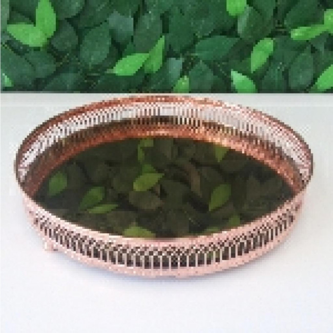 Bandeja de metal redonda espelhada Rose Gold