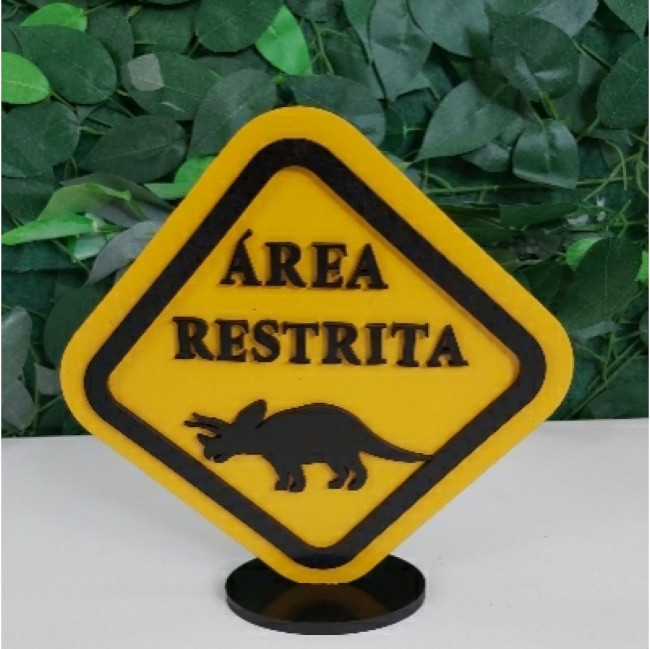 Placa área restrita dinossauro