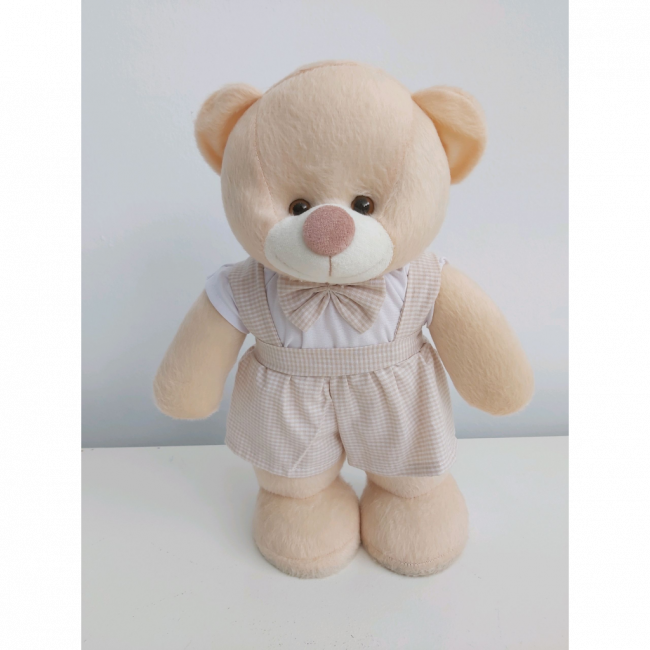 Urso pelucia roupa bege e  branco G