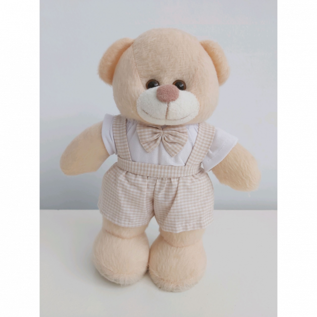 Urso pelucia roupa bege e  branco P