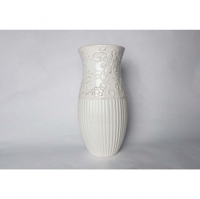 VASO FLORES RELEVO CERAMICA BRANCO