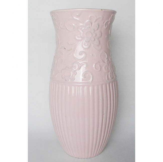 VASO FLORES RELEVO CERAMICA ROSA