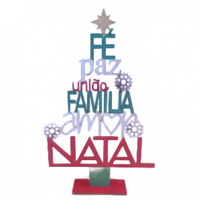 ÁRVORE NATAL MDF FÉ, PAZ, UNIÃO, FAMILIA, AMOR