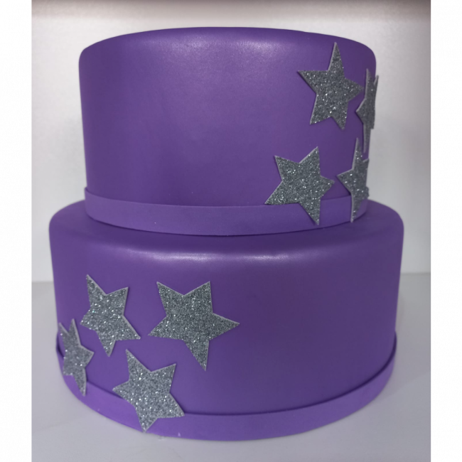 BOLO FAKE ROXO COM ESTRELA PRATA