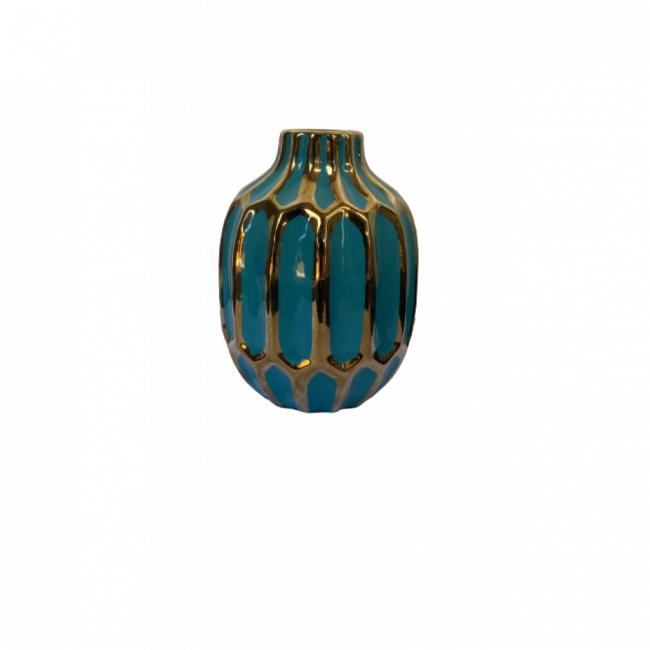 Vaso Ceramica  Azul Dourado