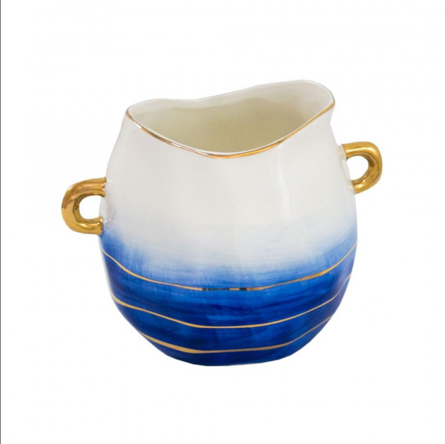 Vaso Ceramica Azul/dourado