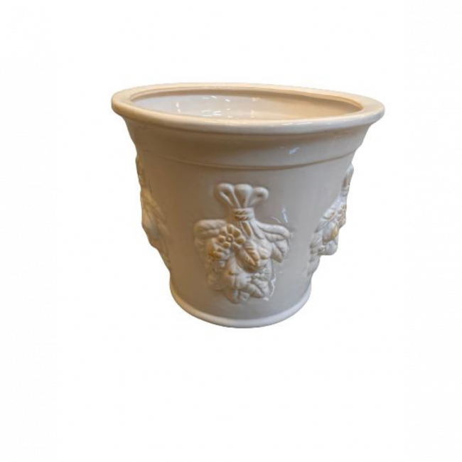 Vaso Ceramica Branco Bordado Grande