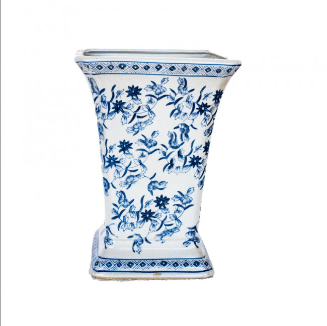 Vaso Branco/Azul  Floral