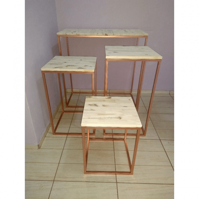 MESA TUBULAR MINE TABLE TAMPO EM PINUS COR DOURADO M